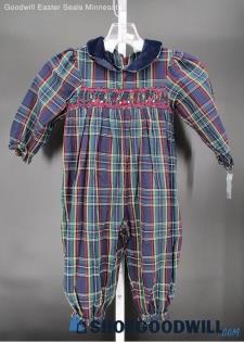 Baby Ur It Children's Vintage Navy/Green/Red Collared Plaid Romper SZ 24 Mos