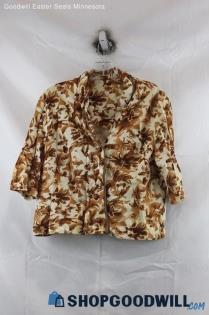 Unbranded Women's Brown/Beige Leaf Print Button Crop Shirt