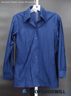 Vintage Women's Midnight Blue Button Down Long Sleeve Shirt Custom Size