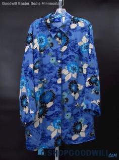 Vintage JH Collectibles Women's Blue Floral Patterned Long Sleeve Blouse Size 2