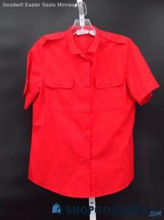 Vintage Shapely Women's Strawberry Red Button Down Blouse Size 12