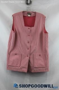 Just Allison Women's Pink/White Pinstripes Button Vest SZ 20.5