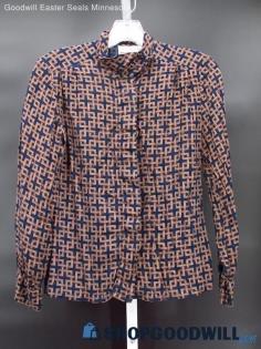 Vintage Pendleton Sophisticates Women's Navy Wicker Pattern Blouse Size 4P