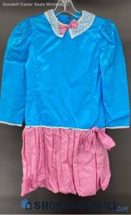 Junior Pink & Blue Fancy Party Dress with drop waist