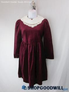 The Ribbons & Lace Collection Girl's Vintage Red Velvet Collar Dress SZ 12