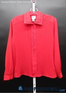 Tan Jay Women's Vintage Red Embroidered Pleated Long Sleeve Blouse SZ 6P