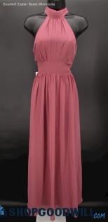 Azazie Junior Dusty Mauve Pleated High Neck Column Full Length Formal Gown SZ 14