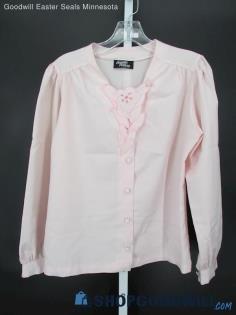 Angela Pellino Women's Vintage Light Pink Embroidered Long Sleeve Blouse SZ L