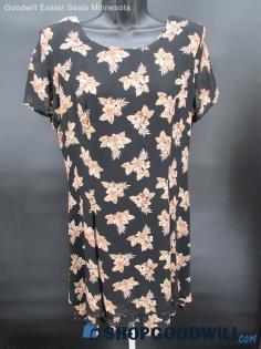 Caren Desiree Women's Vintage Black & Beige Floral Short Sleeve Mini Dress SZ 10