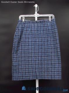 Vintage Adolfo Studio Women's Blue Plaid Pencil Skirt Size 10