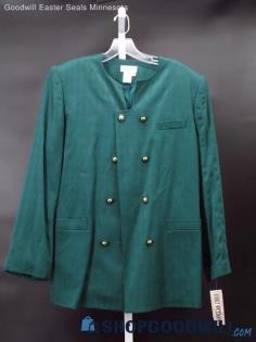 Vintage NWT Collections Women's Green Houndstooth Double Breasted Jacket Size 14