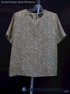 Vintage Notations Women's Cream Patterned Short Sleeve Blouse Size 12