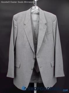 VTG PDC International Men's Harbor Grey Pin Striped Suit Jacket+Vest Size 40R