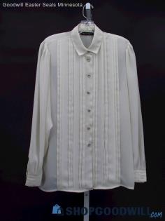 Vintage Counterparts Women's Ivory Pleated Button Up Blouse Size 10