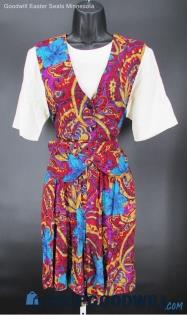 Jordan Michaels Women's White/Multicolor Floral/Paisley Belted Romper SZ 10