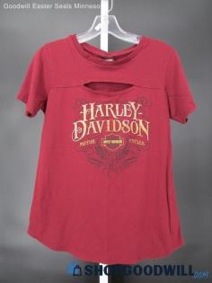 Harley-Davidson Women's Burgundy Rhinestone Cutout T-Shirt SZ M