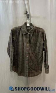 Retro Men's VTG Beige Plaid Button Up Flannel Shirt - Sz S