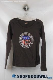 Harley-Davidson Womens Brown Embellished Graphic LS Shirt Sz M