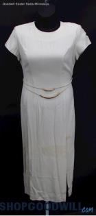 Vintage Taurus II Women's Cream Belted Slit Short Sleeve Pencil Dress SZ 10P