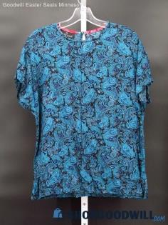 Vintage Carole Little Women's Black/Blue Paisley Blouse Size 12