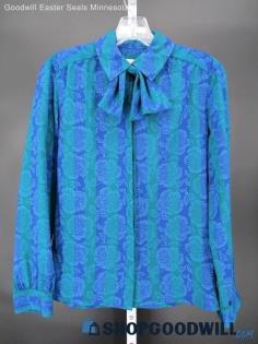 Country Sophisticates By Pendleton Vtg Women's Blue/Green Striped Blouse SZ M