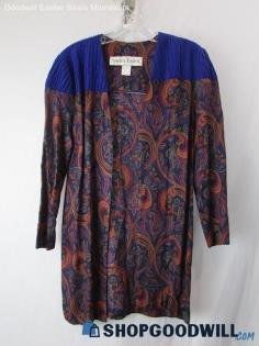 Sarah Taylor Women's Vintage Blue/Multicolor Paisley Print Cardigan SZ 8