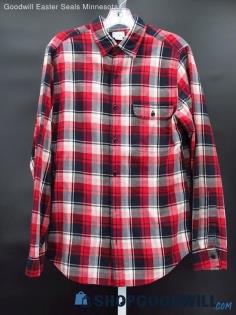 Vintage JCrew Men's Red/Ivory/Blue Plaid Button Down Shirt Size S