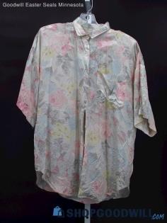 Vintage Contempo Casuals Women's Ivory Pastel Flower Satin Blouse Size M