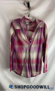 Columbia Women's Pink/Gray Plaid Lightweight Long Sleeve Button Up - Sz XS