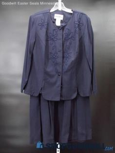 Vintage Studio I Womens Midnight Blue Embroider Pearl Blazer+Long Skirt Size 16W