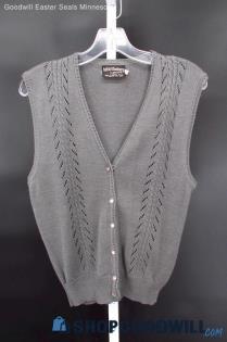 Vintage Haberdashery Women's Grey Button-up Sweater Vest SZ  L