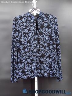 VTG Xscape Women's Black/Cerulean Sparkling Floral Vine Jacket/Blouse Set Size L