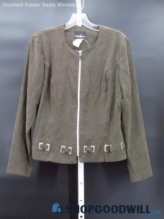 Vintage Positive Attitude Women's Forest Green Faux Suede Jacket Size 10