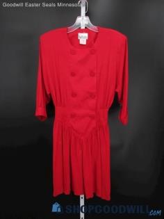 Vintage Nina Piccalino Women's Red Double Breast Patted Shoulders Dress SZ 8