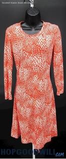 Talon Zipper Women's Vtg Red/Cream Floral Pattern Long Sleeve Sheath Dress SZ L