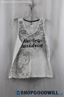 Harley Davidson Women's White/Gray Logo Graphic Tank SZ XL