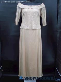 Vintage David's Bridal Women's Champagne Floral Loose Knit Formal Dress Size 10