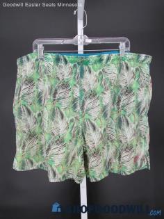 Speedo Men's Vintage Green/White Tropical Print Swim Trunks SZ L