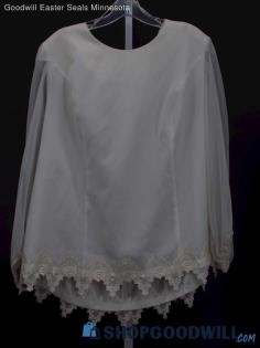 Vintage Jodi Scott York Women's Ivory Lace Trim Sheer Sleeve Top Custom Size