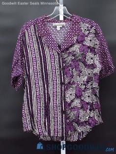 Vintage SK+Company Women's Purple Patterned Hawaiian Shirt Size 14