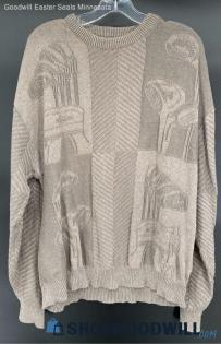 Men's Golf Themed Taupe Tone LS Cotton Sweater by Carmel - Sz XL