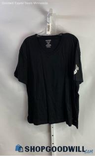 True Religion Women's Black/Silver Foil Logo Sleeve Graphic V Neck T-Shirt Sz XL