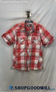 NWT BKE Men's Red/White Athletic Fit Western Style Short Sleeve Button Down Sz L