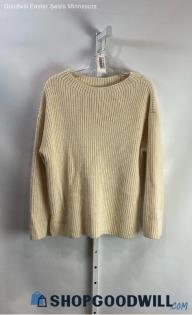 Zara Women's Ivory Ribbed Heavyweight Boat Neck Sweater - Sz S