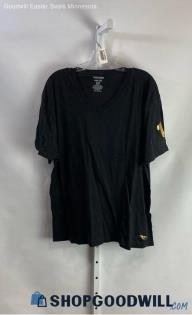 True Religion Women's Black/Gold Foil Logo Sleeve Graphic V Neck T-Shirt - Sz XL