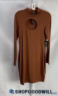 NWT Express Women's Brown Ribbed Chest Cut Out Midi Dress - Sz M