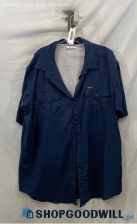 Columbia Men's Navy Ripstop Pocket Hybrid Tech Short Sleeve Button Down - Sz XL