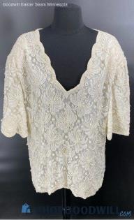 Laurence Kazar Women's Ivory Beaded Evening shirt - Sz 3X