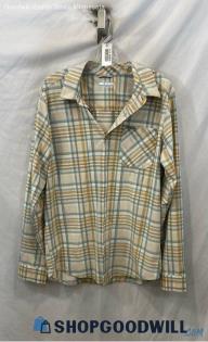 Columbia Men's Tan/Orange Plaid Long Sleeve Tech Pocket Button Up - Sz M