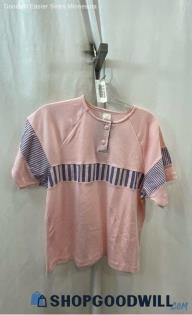 Jantzen Women's Pink/Blue Striped Short Sleeve Polo - Sz S